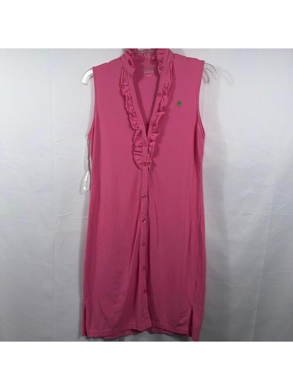 Lilly Pulitzer Pink Ruffle Front Sleeveless Pima Cotton Dress Women’s Small
